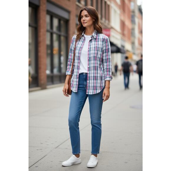 Women's Vineyard Vines Plaid Button Front Shirt Sz 2 Long-Sleeve Cotton Casual - Picture 2 of 7